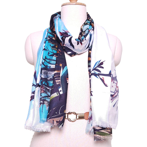 Adts Summer Ethnic <b>Pashmina</b> Chiffon <b>Shawl</b> Micro Modal Square Scarf Digital Print Scenic Landscape Nature Leaf Traditional - Product Image 4