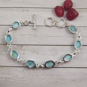 Larimar Gemstone Engagement Gift <b>Solid</b> 925 Sterling <b>Silver</b> Handmade Tennis <b>Bracelet</b> Jewelry for Party Occasions - Product Image 4