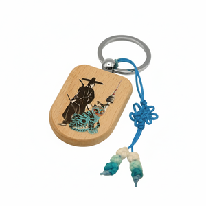 Porte-clés en bois Hojakdo_Gat Archer imprimé UV durable, motif Tigre bleu avec pieuvre, N Tower - Product Image 5