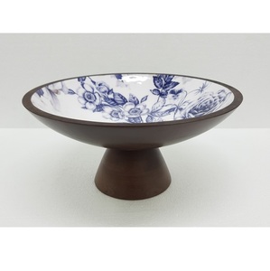 Large Size Wooden and Meena Work Kitchenware Bowl With Base New Quality Round Shape Solid Wood Tabletop <b>Dinnerware</b> Serving Bowl - Product Image 1