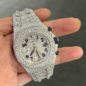 Montre SHREYA DIAM en acier inoxydable avec moissanite, cadran 41 mm, verre cristal, style diamant de luxe, mouvement mécanique, étanche 3 ATM - Product Image 5