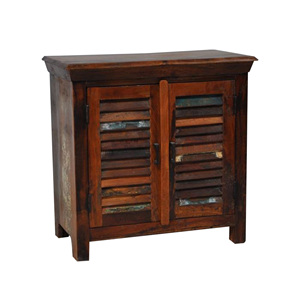 Rokly Table de chevet intérieure moderne et antique Cadre en bois recyclé solide 2 portes réglables en fer pour chambre salon appartement - Product Image 3