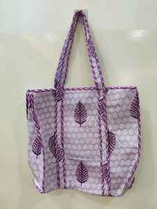 Ethnic Block Printed Shoulder Shopping Bag <b>Zip</b> Closure Fashion Style Indian Quilted Handmade Cotton <b>Tote</b> Bag Women Large Bag - Product Image 2