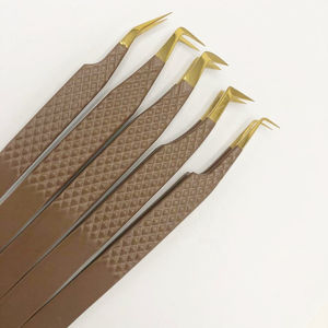 Ensemble de pinces à épiler diamantées en acier inoxydable de haute qualité Volume russe pointe dorée pince à cils marron vente en gros durable - Product Image 5