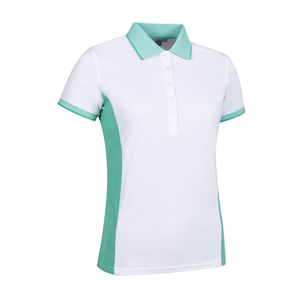 Polo personalizado rosa y blanco para mujer, camiseta polo transpirable y ligera con botones frontales, ideal para uniformes o polos de golf - Product Image 4