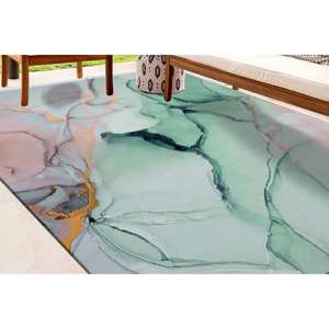Tapis vert marbré : accent doré chatoyant, tons doux modernes, avec poils doux - Product Image 3
