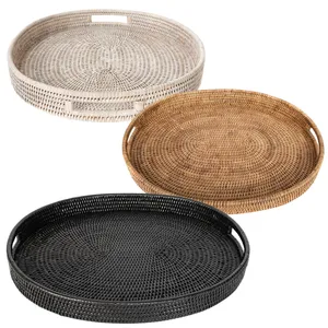 NEGÓCIO QUENTE! Atacado Best Selling 2023 Tava Handwoven Rattan Oval Serving Bandeja para Cozinha Sala de Jantar Hotel Restaurante