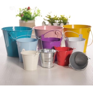 Modern Galvanized Metal White Pail Buckets Multi Functional <b>Flower</b> Planter with <b>Wood</b> Handles for Home Garden Decor - Product Image 6
