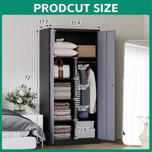Wardrobe with Lock Door for Office,Home,School,Gym,Fire Department,Hotel 72 Black Gray - Product Image 5