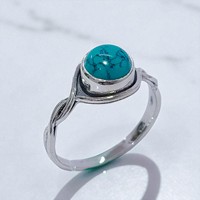 Bague délicate en argent sterling 925 avec turquoise naturelle ronde et pierre de lune arc-en-ciel pour femme, faite à la main, pour mariage, anniversaire, style bohème