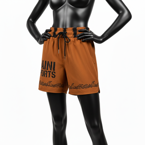 Short de bain en nylon premium 180 GSM, orange, avec strass thermocollés, ceinture jacquard personnalisée et bande latérale - Product Image 4