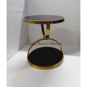 Luxury Design Modern Metal Side Table Round Shape <b>Black</b> Toughened Glass Round Shape Top & <b>Gold</b> Color <b>Frame</b> Stainless Steel - Product Image 1