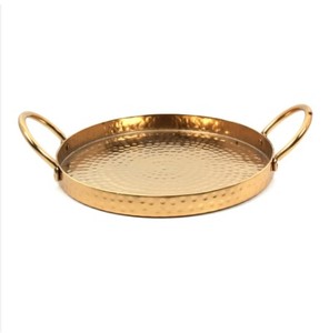 Bandejas DE SERVICIO DE ALUMINIO más vendidas con oro natural y acabado martillado con asas Bandeja de servicio personalizada para la venta - Product Image 1
