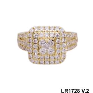 Exquisito anillo de declaración de diamantes naturales de racimo cuadrado de varias filas de oro amarillo de 14 quilates con diamantes pavimentados para un aspecto deslumbrante - Product Image 4