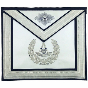 Tablier maçonnique personnalisé brodé, rectangulaire, en tissu blanc et noir, avec badge à coudre, style classique, design symbolique - Product Image 1
