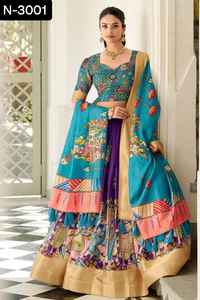 Vêtements traditionnels indiens fantaisie mariage et festival Lehenga Choli avec impression numérique et bordure de travail de tissage Lehenga Choli - Product Image 6