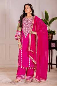 Traje Salwar de tela de seda Vichitra de diseñador, trabajo de secuencia bordada para bodas, fiestas, festivales, ropa India pakistaní - Product Image 3