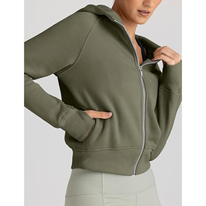 Customizable Crop Zipper <b>hoodie</b> for Women Kangaroo <b>with</b> <b>thumb</b> <b>hole</b> anti-wrinkle breathable hodies for woman - Product Image 4