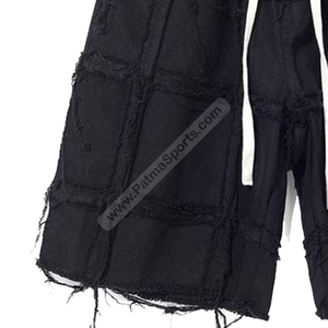 Custom Distressed Sweat Shorts Stylish Comfortable Distressed Cotton Shorts Embroidery Silver <b>Rivets</b> Rhinestone by Patmasports - Product Image 3