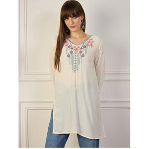 Kurti Corto para Mujer de Calidad de Exportación, Elegante Túnica de Viscosa y Rayón con Bordado de Hilo, Perfecto para Uso Diario, en Cantidad al por Mayor - Product Image 1