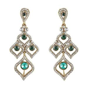 Tip Top Fashions Pendientes colgantes de piedra austriaca blanca chapados en oro Diseño de aro fino Modelo 1300926 - Product Image 1