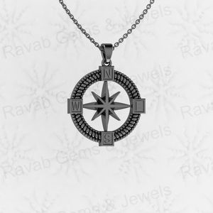 จี้925แท้คุณภาพสูงจี้วงกลม25มม. ทำจากเงินสเตอร์ลิงเข็มทิศทิศทางดาวสำหรับเด็กผู้ชายจี้ชั้นดีและซัพพลายเออร์ - Product Image 3