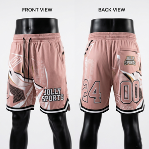 Mens basketball shorts breathable polyester <b>mesh</b> peach color all over print sublimation logo custom <b>basket</b> ball short men - Product Image 3