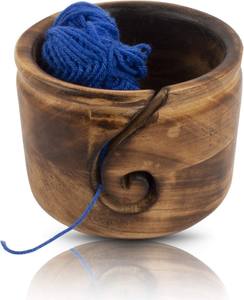 Cuenco de madera liso, ecológico y hecho a mano para tejer y ganchillo, estilo sencillo con ranuras curvadas para evitar nudos y enredos. - Product Image 2