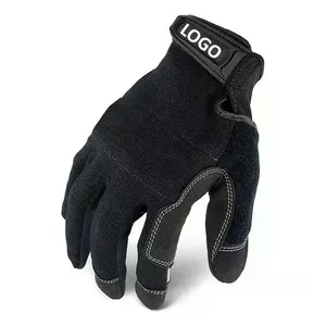 Luvas mecânicas de couro sintético reforçado com design de palma de mão, luvas de segurança TPR para proteção das mãos, logotipo personalizado