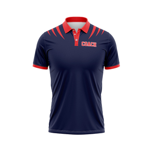Maillot d'entraîneur de football américain personnalisé imprimé par sublimation, rayures bleu marine et rouge, 100 % polyester respirant, évacuation de l'humidité pour l'été - Product Image 1