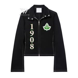 Personalizado Griego Alfa | Kapa | Alpha Hermandad de mujeres Ropa Bordado Biker Style Zipped Jeans Chaqueta de mezclilla Parafernalia griega - Product Image 1