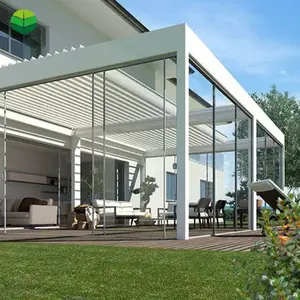 Louvered Aluminium geser dapat ditarik tahan air bermotor luar ruangan Pergola aluminium louver luar ruangan