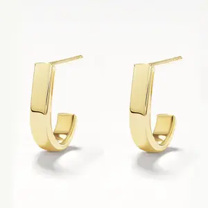 Minimalist High Quality Stylish Daily Wear 18k Gold Plated Plain Half Huggie Stud Earrings For Women Girls