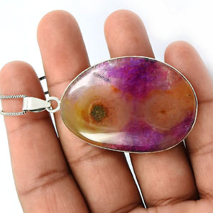 Colgante atractivo de forma ovalada de piedra preciosa de ágata fósil Natural de Plata de Ley 925 para mujeres y hombres, proveedor de joyería hecha a mano India - Product Image 4
