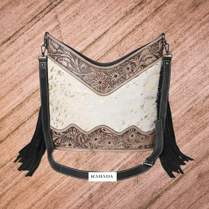 Nueva colección, bolso cruzado de cuero de vaca con correa desmontable, flecos laterales, bolso bandolera de cuero Hairon para niñas - Product Image 1