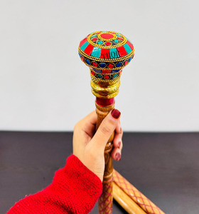 Meenakari trabajo multicolor hecho a mano 3 pliegues 36 pulgadas marrón madera bastón para caminar para personas mayores y adultos artículo de regalo - Product Image 4