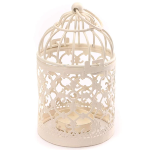 Venta al por mayor de lujo de metal blanco vintage jaula de pájaros linterna colgante portavelas hogar decorativo regalo - Product Image 1
