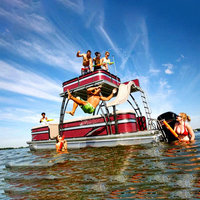 Bateau ponton double pont en aluminium avec moteur, soudé, pour la pêche, les fêtes en famille, sièges, bimini, mobilier, hors-bord, sports nautiques et loisirs
