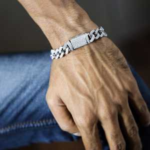 Bracelet cubain en diamant de laboratoire pour homme, 6,53 carats, or blanc 14 carats, couleur E, taille brillant HPHT, cadeau de luxe pour anniversaire/mariage - Product Image 2