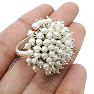 Anillo de perlas de agua dulce de último diseño para mujer, joyería clásica hecha a mano de Plata de Ley 925, proveedor mayorista de India - Product Image 4