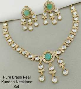 High Quality Pure Brass Kundan Necklace <b>Set</b> for Women's Wedding and Special Occasions Luxury Party Wear - Product Image 2