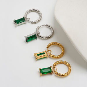 Ultimo 18K <span class=keywords><strong>oro</strong></span> placcato gioielli in acciaio inox anello a spirale rettangolare verde zircone <span class=keywords><strong>orecchini</strong></span> impermeabili E241547 - Product Image 6