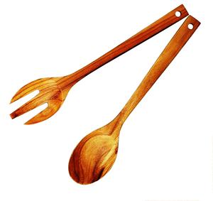 Brown Natural Wood <b>Salad</b> <b>Servers</b> Set of Handmade Wooden <b>Salad</b> <b>Server</b> Spoons Forks Utensils Kitchen Spoon Gift Made in India - Product Image 1
