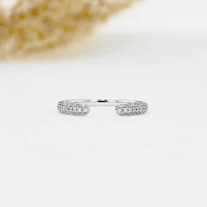 Offre Spéciale mode 14k 18k or massif diamant naturel ouvert pavé bague empilable bande ouverte Micro pavé diamant délicat anneaux de mariage - Product Image 5