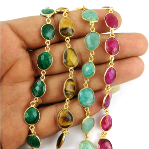 Juego de bisel de GEMA de rubí teñido, cadena de conector de 12-16mm, bisel de piedras preciosas, conector de latón de forma libre - Product Image 2