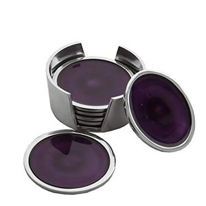 Aluminium <b>Blue</b> Enameled <b>Coasters</b> with Holder Set of 6 - Product Image 5