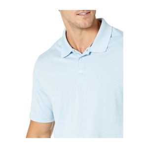 Polo de piqué de algodón elástico de corte regular 100% azul marino con logotipo bordado personalizado con tapeta de botón oculta y costilla - Product Image 3