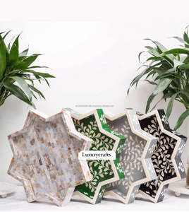 Meilleur qualité vadrouille incrustation plateau boîte brûleur ensemble pour la décoration de la maison arabe Mubkhar nacre incrustation plateau de service alimentaire - Product Image 6