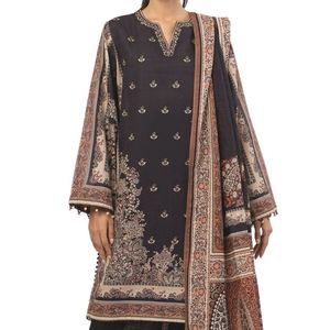Ensemble de vêtements ethniques pour femmes, Karandi Shalwar Kameez, trois pièces, brodé, costume de créateur, robe de soirée d'hiver avec châle et pantalon - Product Image 3