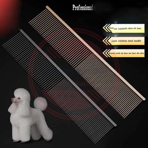 Peigne de toilettage pour poils d'animaux avec logo personnalisé professionnel peigne droit à nœud ouvert en acier inoxydable avec de longues dents - Product Image 6